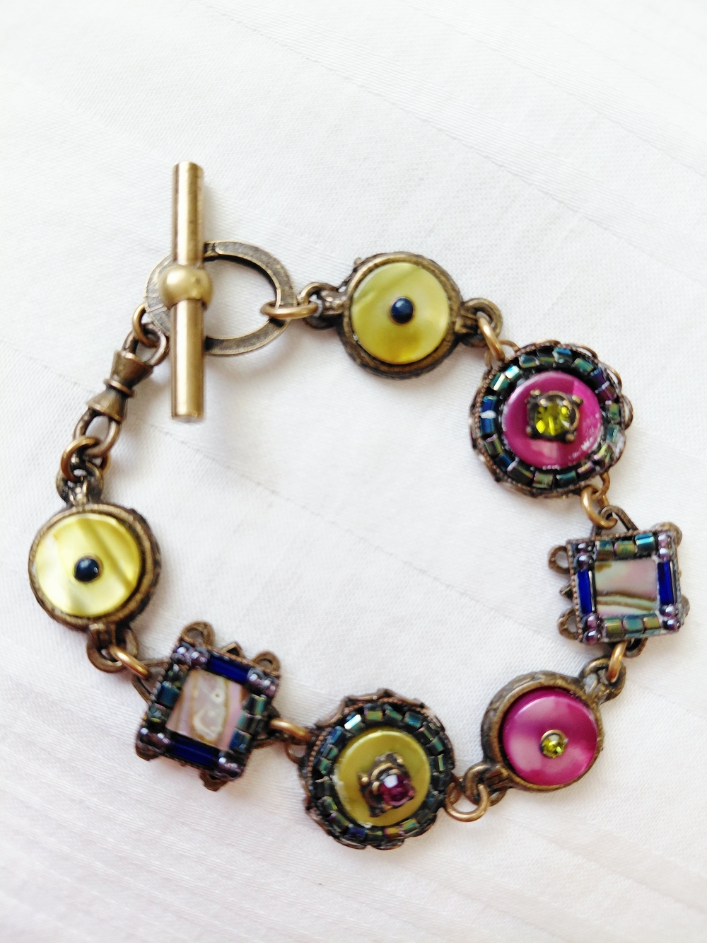 Gold Multicolor Sea Shell Abalone Bracelet Rhinestones